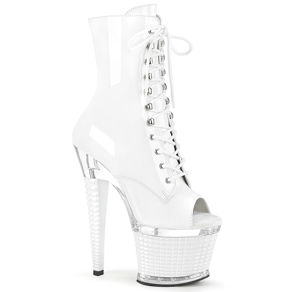 Pleaser - SPECTATOR-1021 Bottes de plate-forme, Pole dance chaussures - Blanc/Transparent